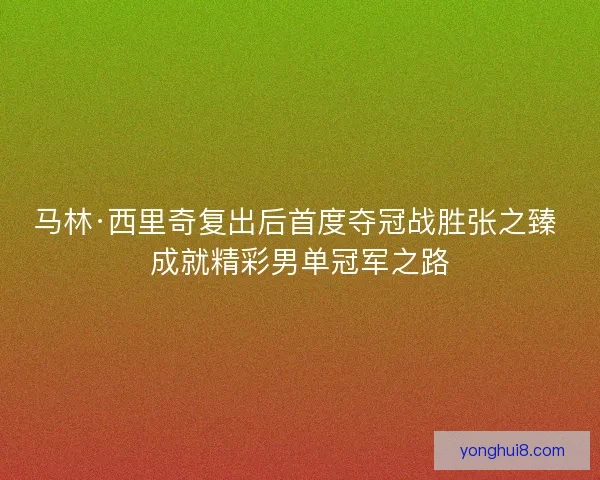 马林·西里奇复出后首度夺冠战胜张之臻 成就精彩男单冠军之路